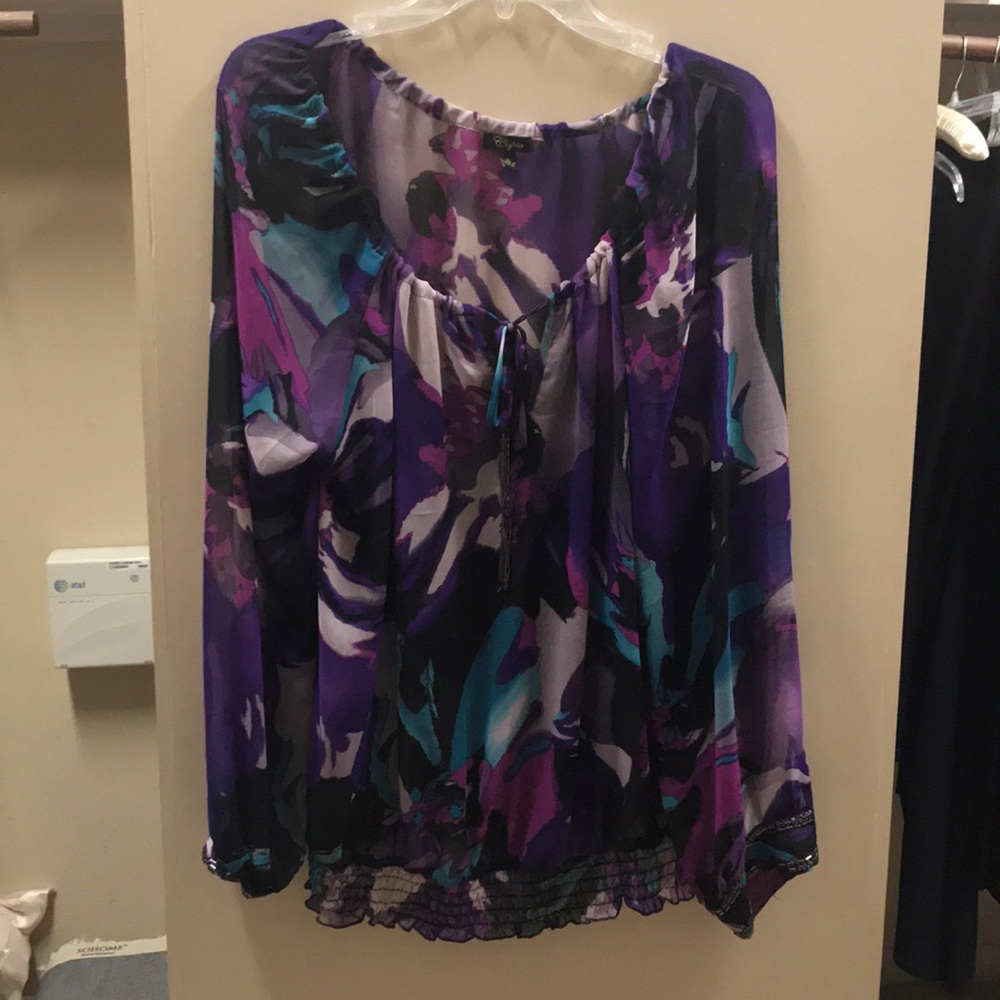 Long sleeve scrunch waist blouse